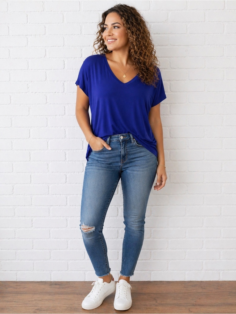 Express Cobalt Blue Oversized V-Neck Tee Soft Relaxed Fit Top size small